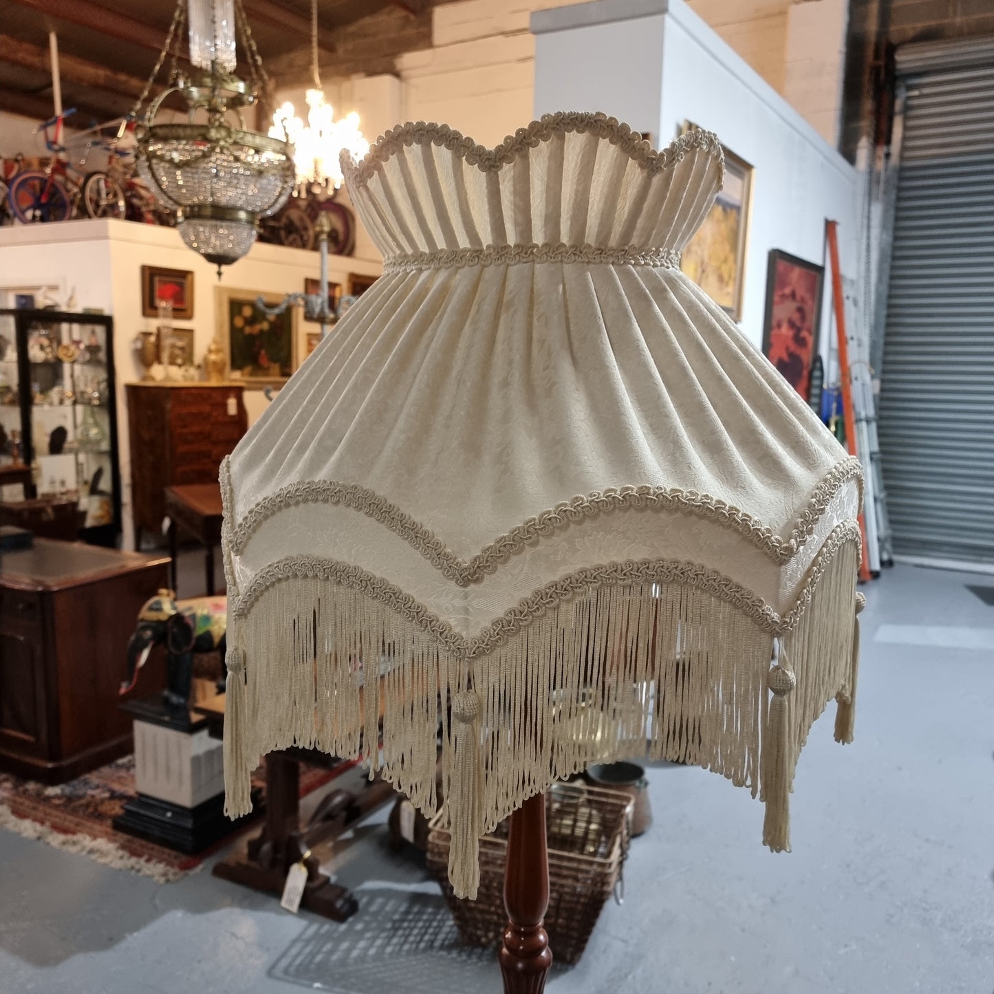 Ivory Cream Standard Lamp Shade With Tassels & Fringe