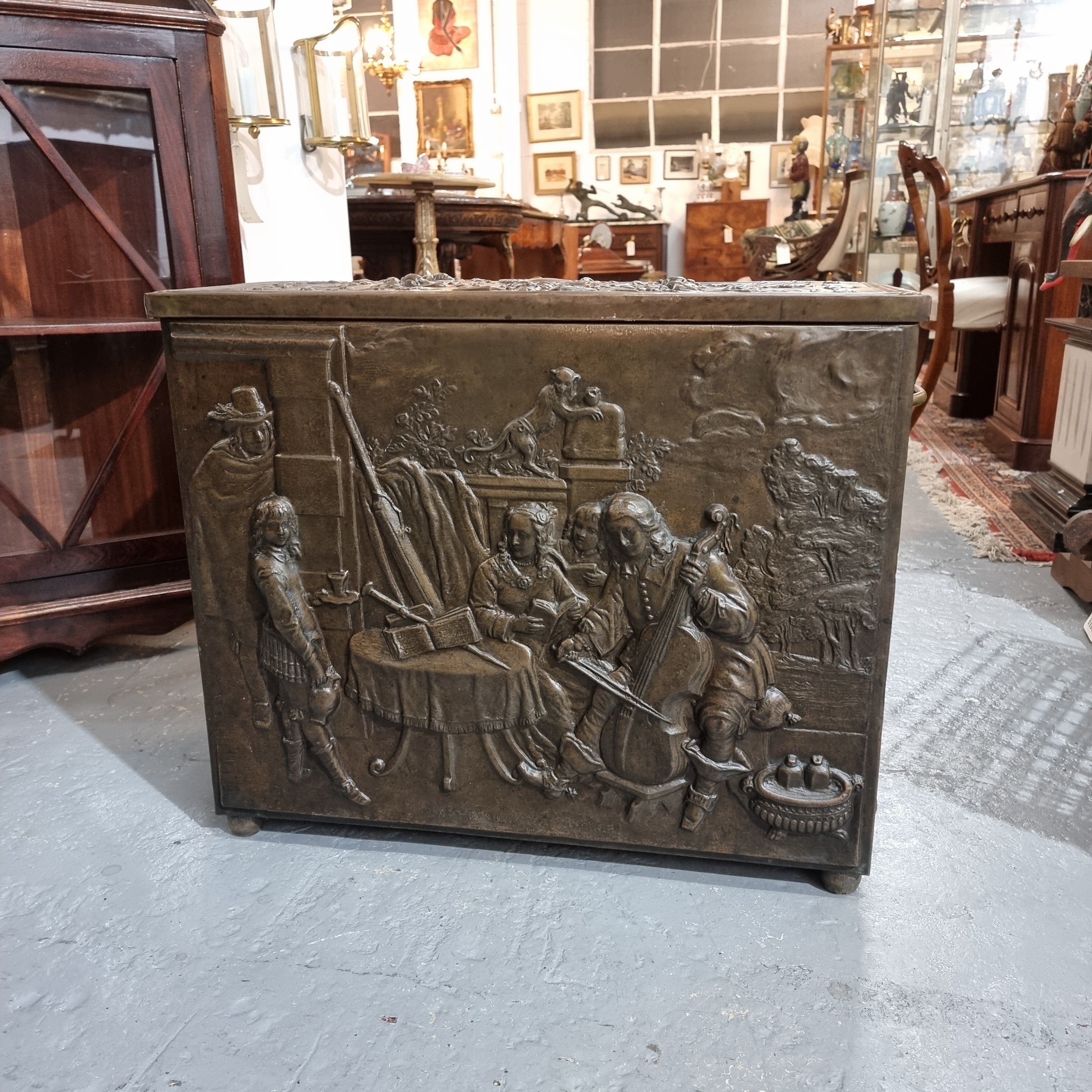 A Highly Decorative 19th Century French Embossed Brass Fire Coal Box | Antique & Vintage | Moonee Ponds Antiques | Australia Wide Delivery