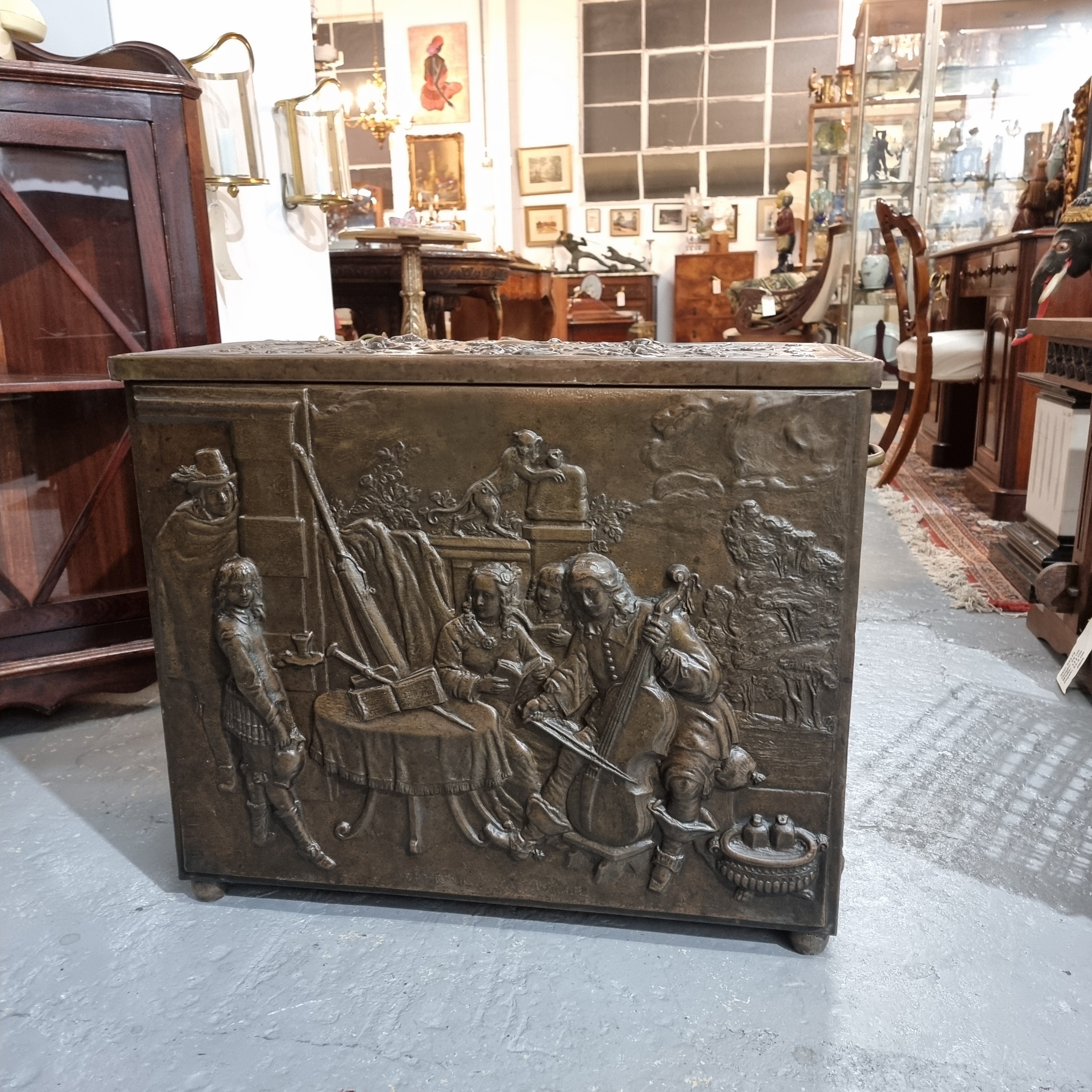 A Highly Decorative 19th Century French Embossed Brass Fire Coal Box | Antique & Vintage | Moonee Ponds Antiques | Australia Wide Delivery
