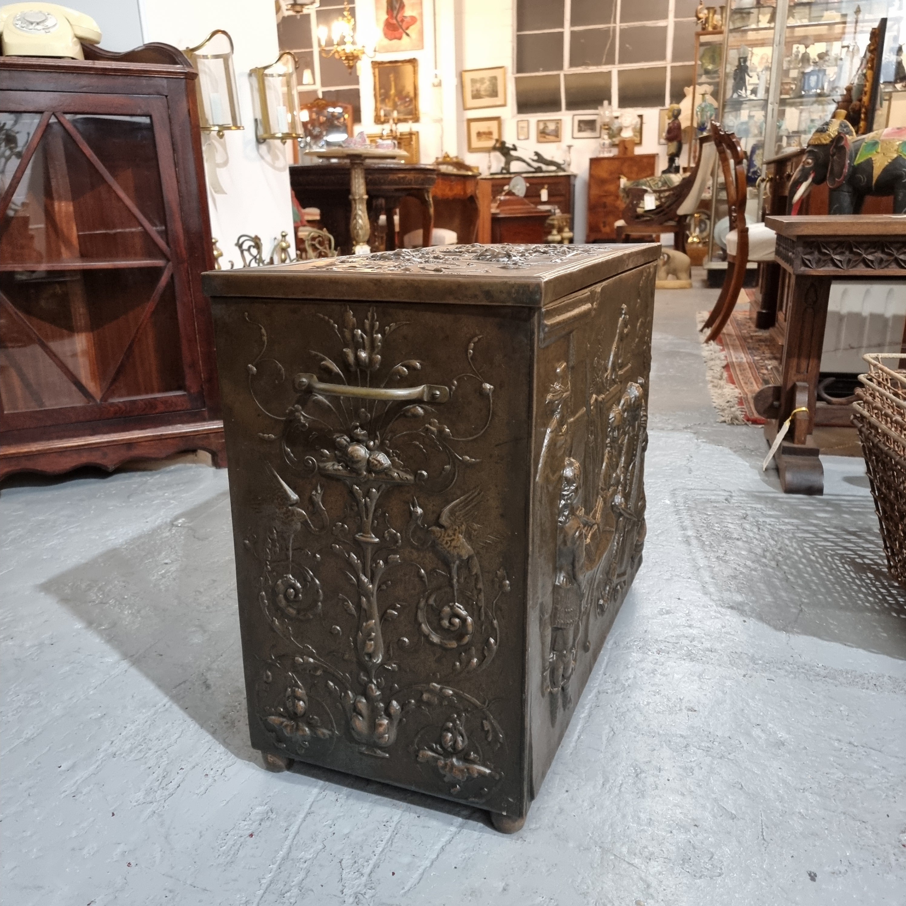 A Highly Decorative 19th Century French Embossed Brass Fire Coal Box | Antique & Vintage | Moonee Ponds Antiques | Australia Wide Delivery
