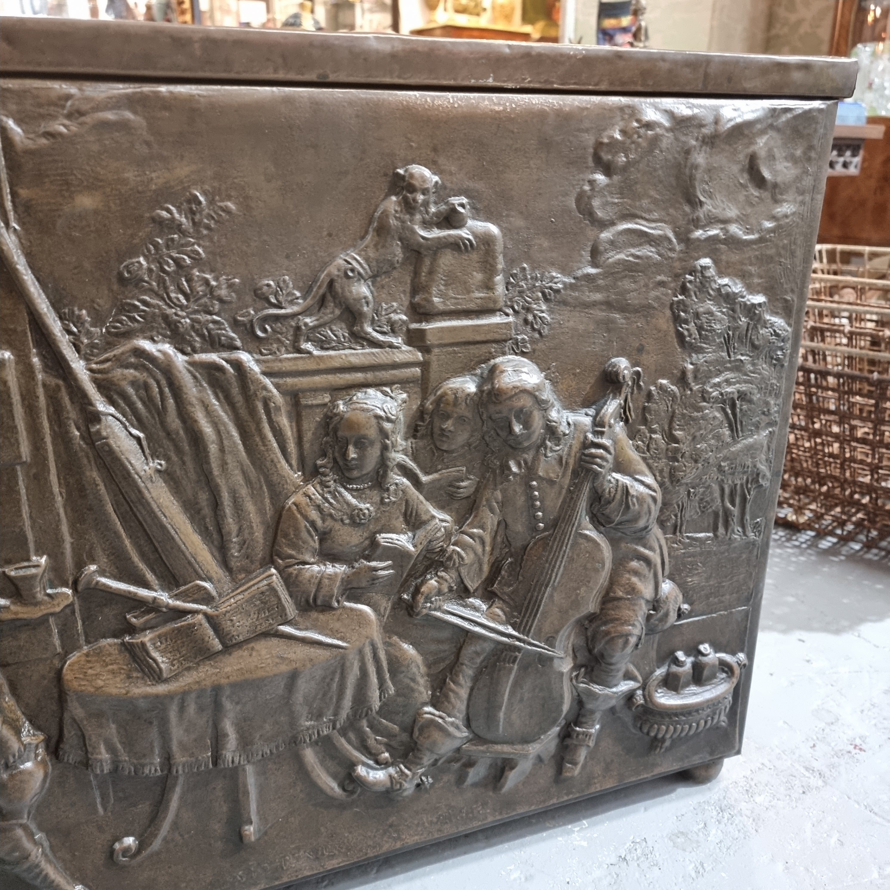 A Highly Decorative 19th Century French Embossed Brass Fire Coal Box | Antique & Vintage | Moonee Ponds Antiques | Australia Wide Delivery