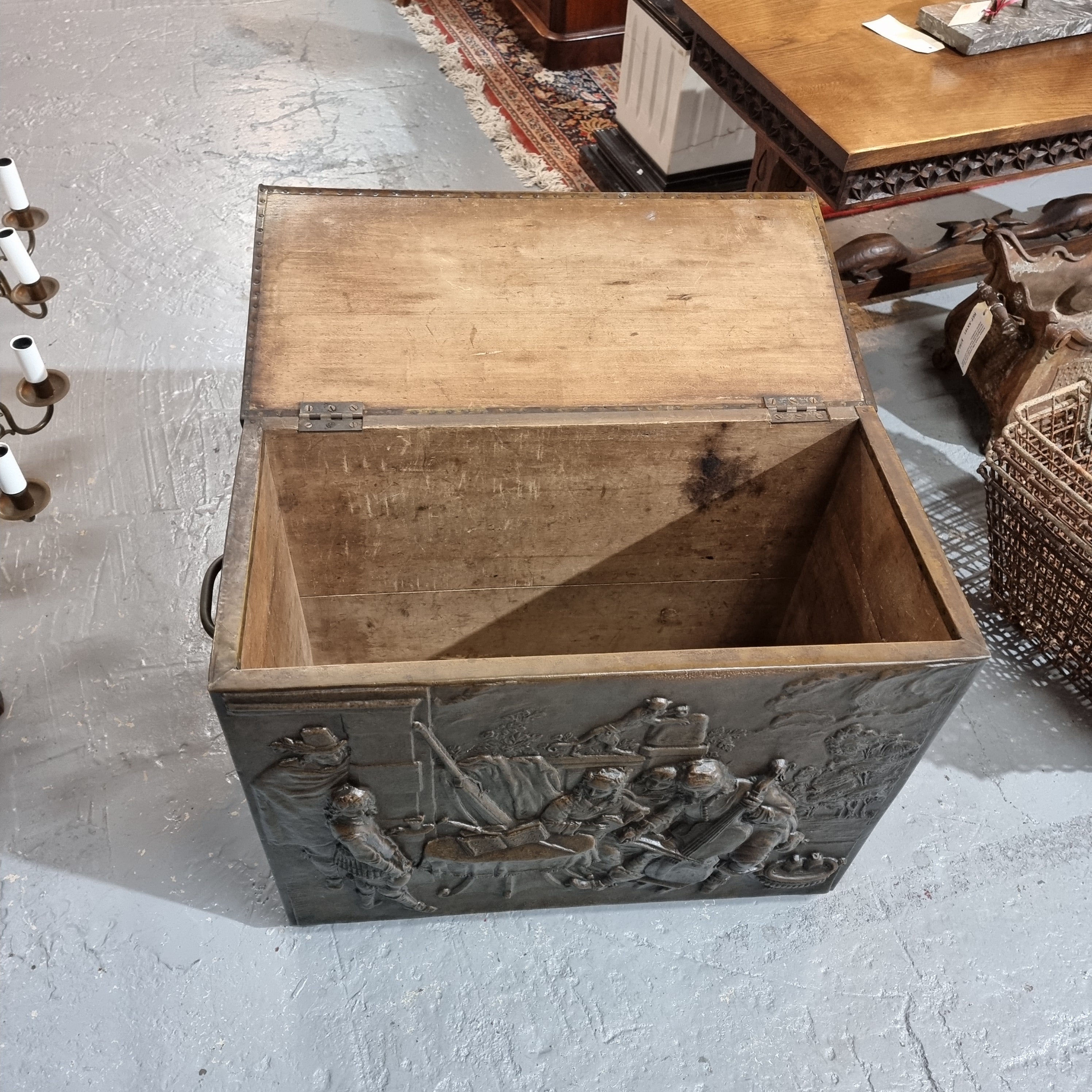 A Highly Decorative 19th Century French Embossed Brass Fire Coal Box | Antique & Vintage | Moonee Ponds Antiques | Australia Wide Delivery