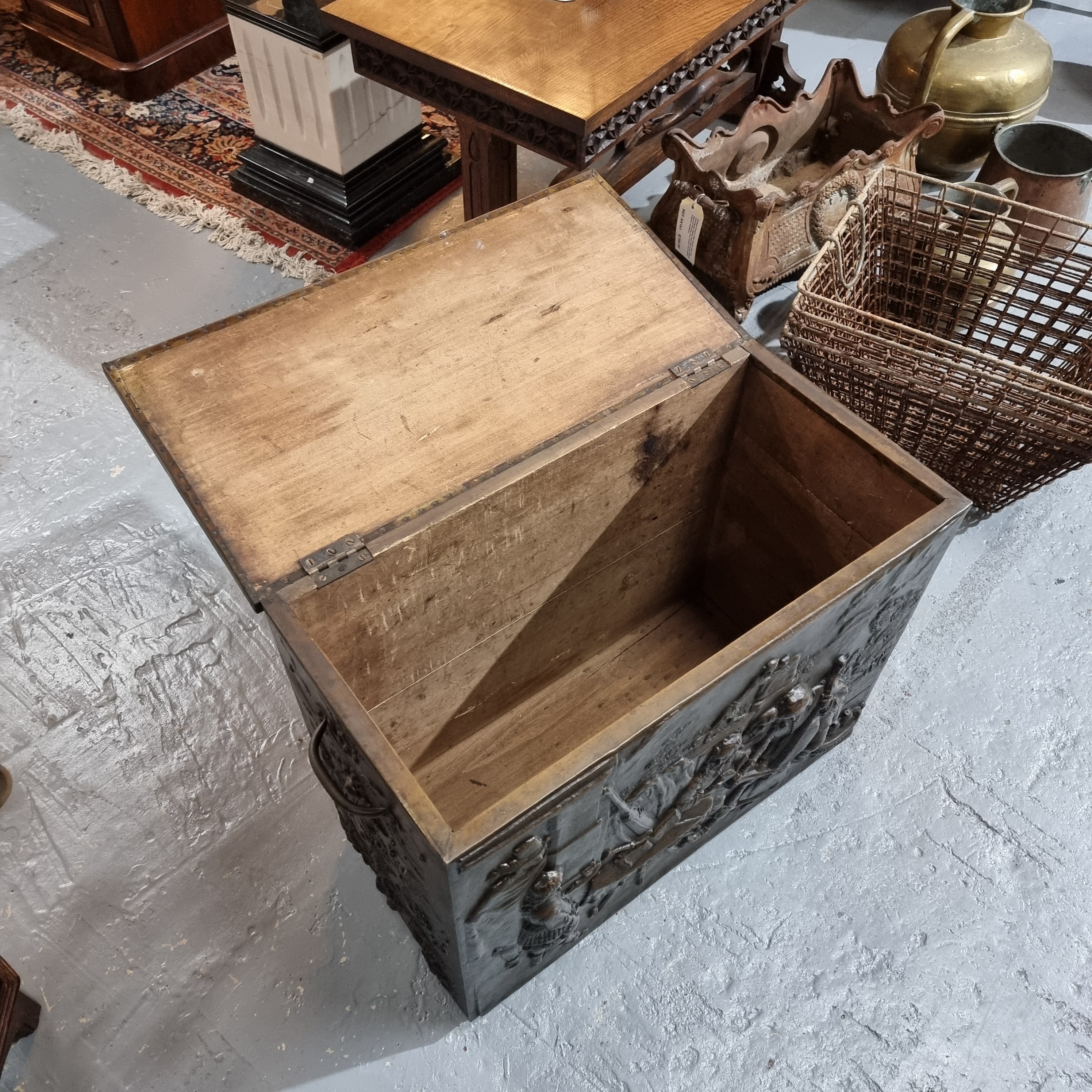 A Highly Decorative 19th Century French Embossed Brass Fire Coal Box | Antique & Vintage | Moonee Ponds Antiques | Australia Wide Delivery