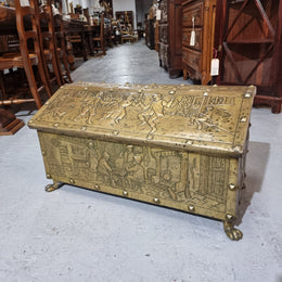 A Highly Decorative 19th Century French Embossed Gilt Brass Fire Coal Box