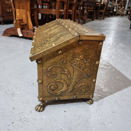 A Highly Decorative 19th Century French Embossed Gilt Brass Fire Coal Box