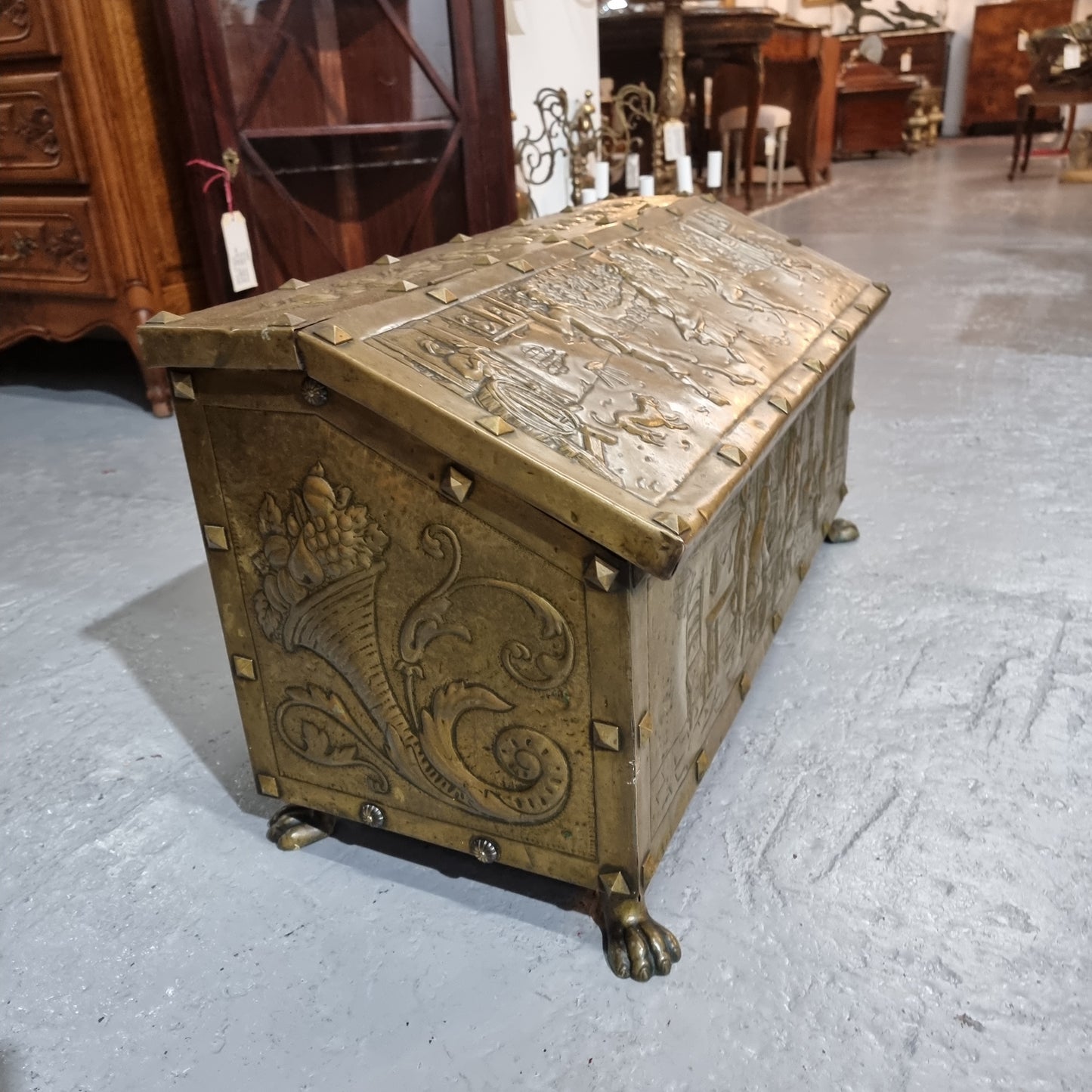 A Highly Decorative 19th Century French Embossed Gilt Brass Fire Coal Box