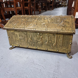 A Highly Decorative 19th Century French Embossed Gilt Brass Fire Coal Box