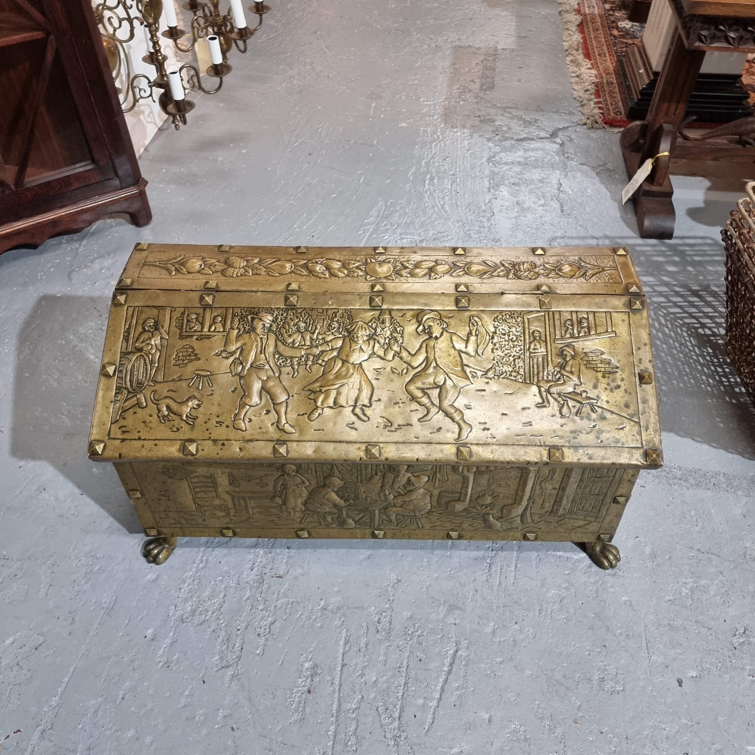 A Highly Decorative 19th Century French Embossed Gilt Brass Fire Coal Box | Antique & Vintage | Moonee Ponds Antiques | Australia Wide Delivery