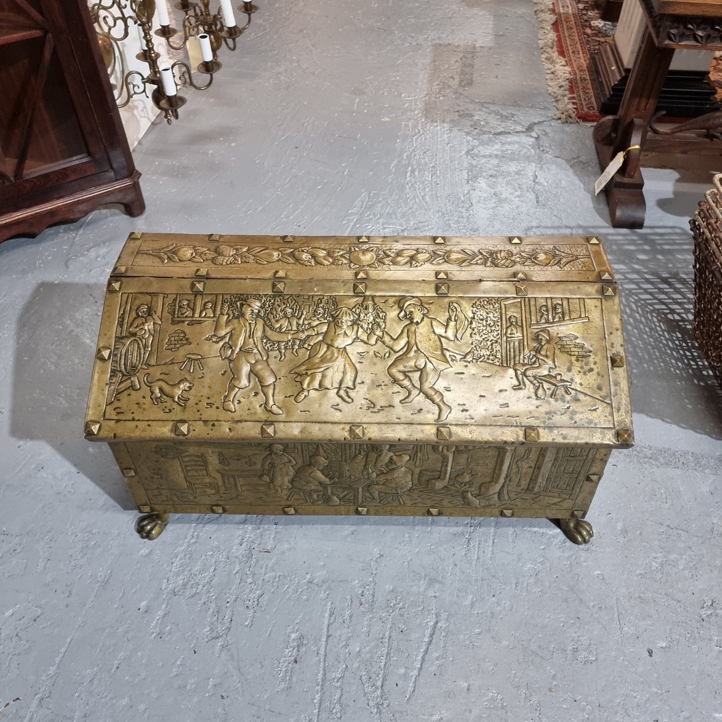 A Highly Decorative 19th Century French Embossed Gilt Brass Fire Coal Box