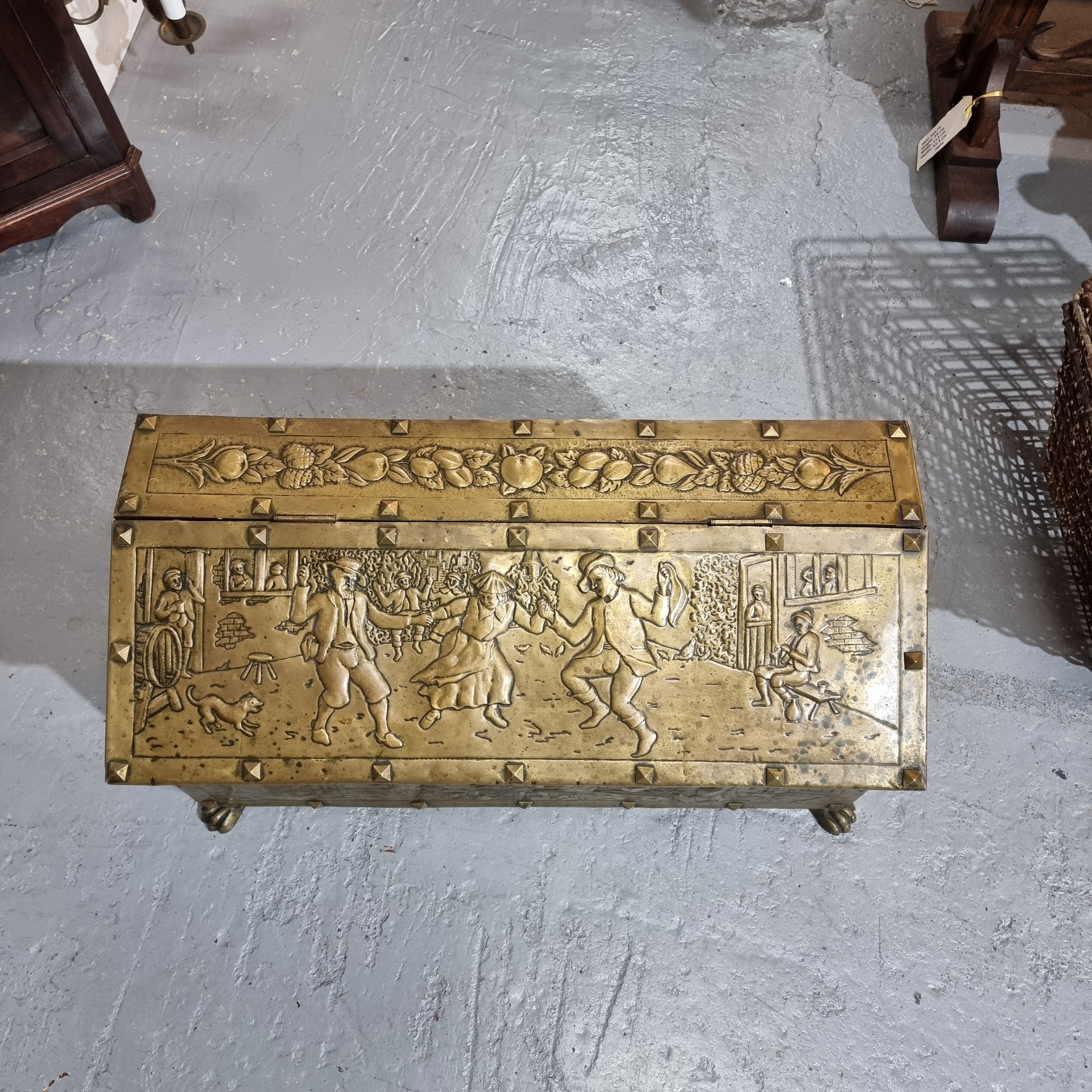 A Highly Decorative 19th Century French Embossed Gilt Brass Fire Coal Box | Antique & Vintage | Moonee Ponds Antiques | Australia Wide Delivery