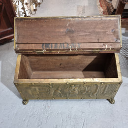 A Highly Decorative 19th Century French Embossed Gilt Brass Fire Coal Box