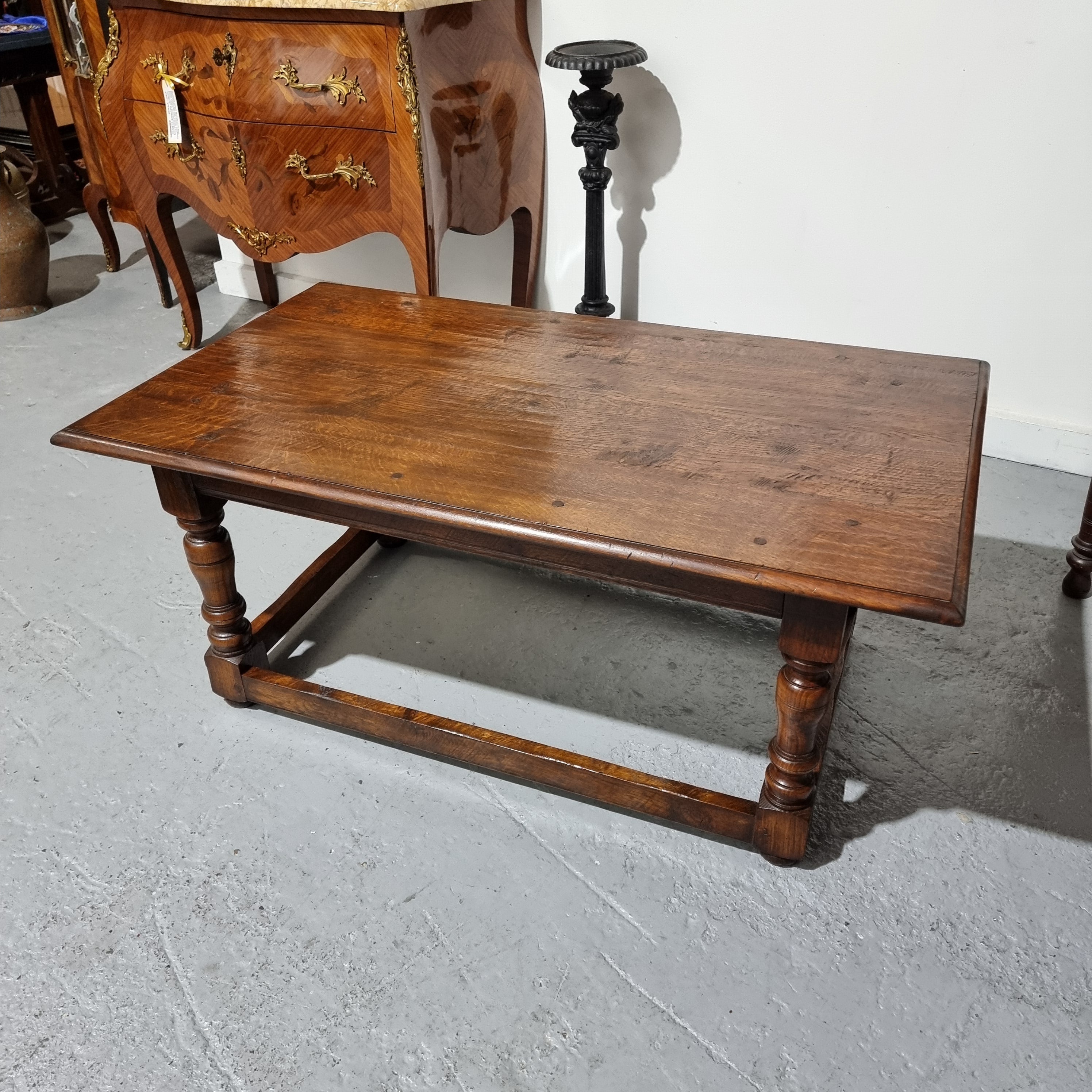 English Oak Stretcher Base Coffee Table | Antique & Vintage | Moonee Ponds Antiques | Australia Wide Delivery