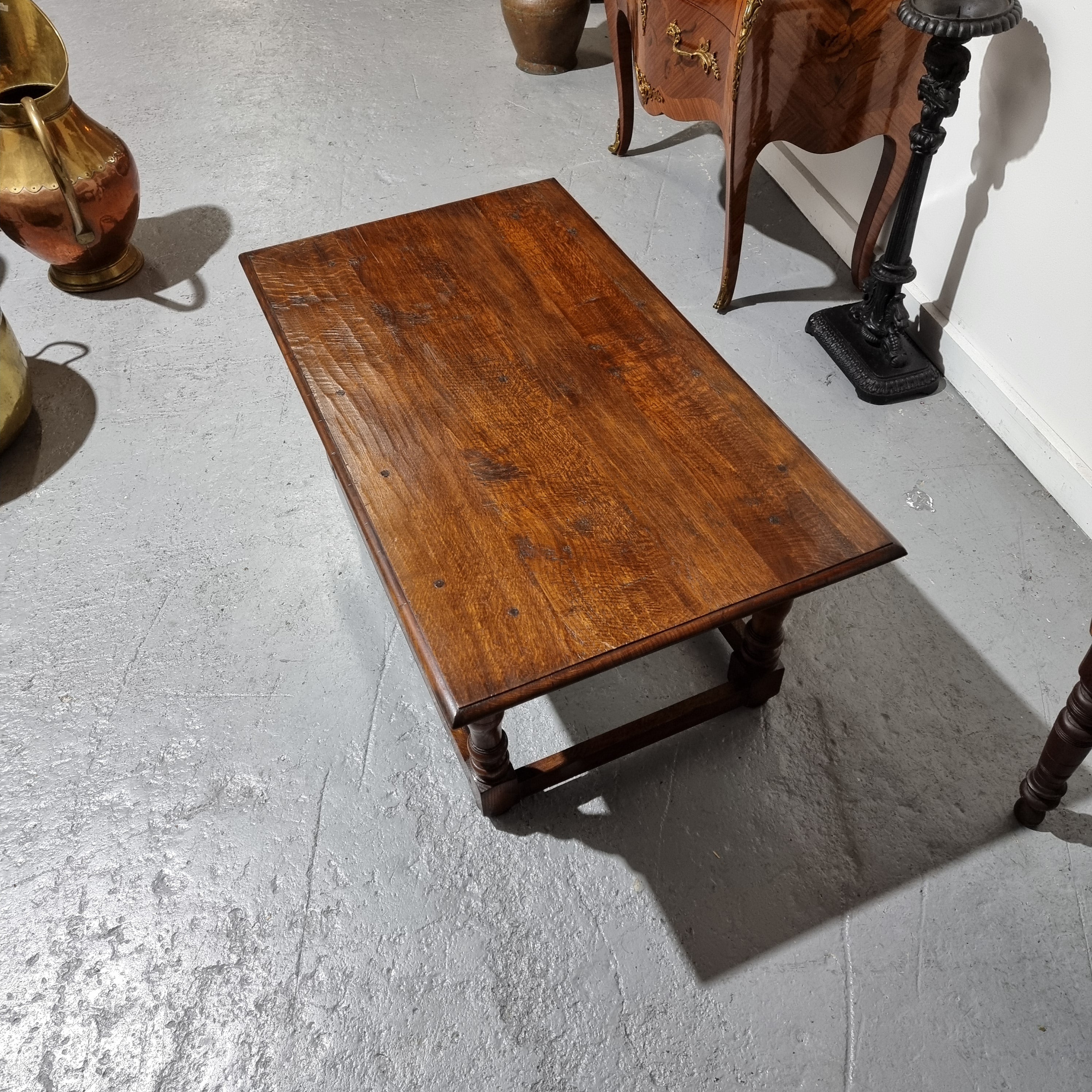 English Oak Stretcher Base Coffee Table | Antique & Vintage | Moonee Ponds Antiques | Australia Wide Delivery