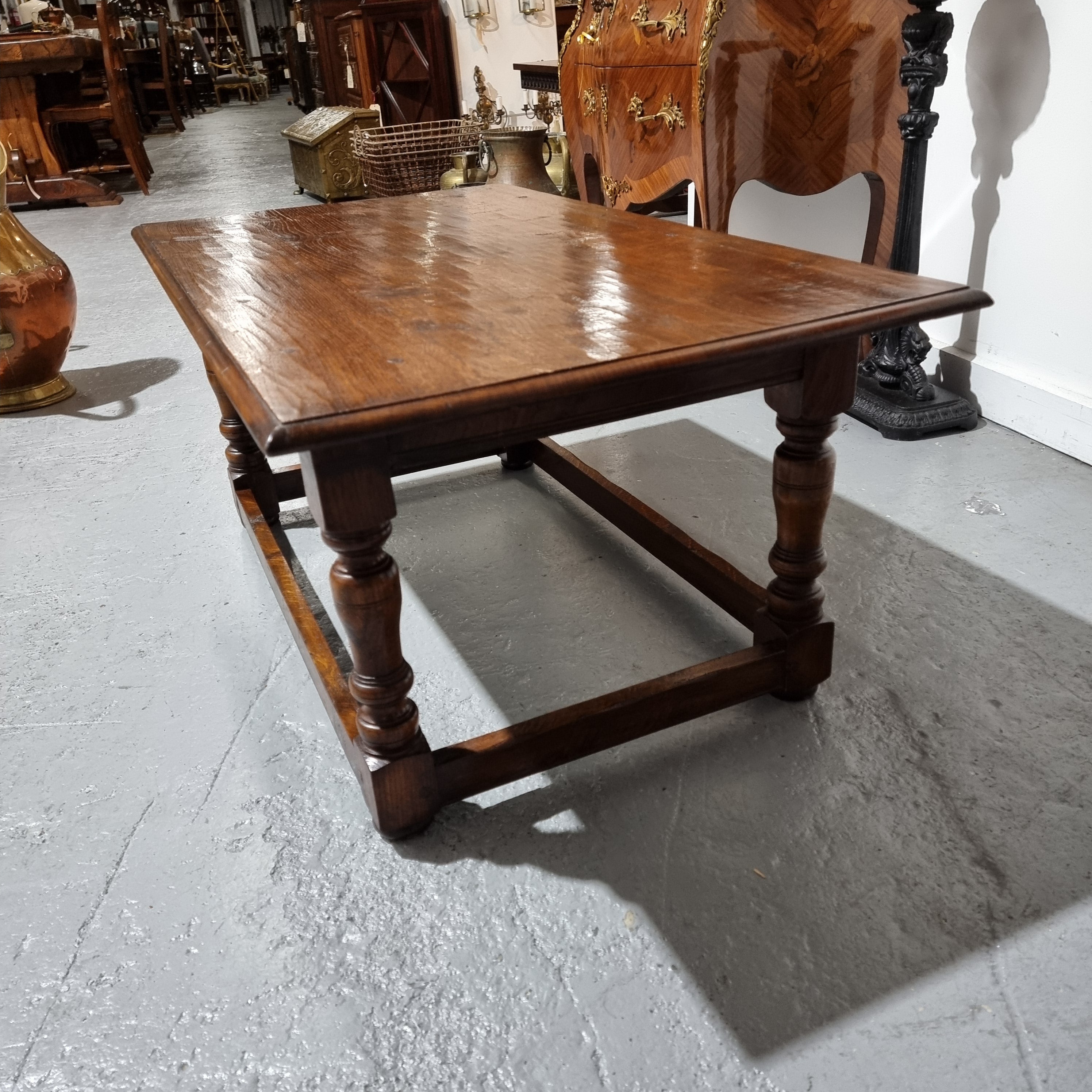 English Oak Stretcher Base Coffee Table | Antique & Vintage | Moonee Ponds Antiques | Australia Wide Delivery