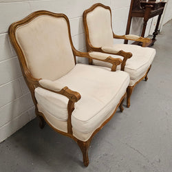Pair Louis 15th Style Oak Framed Bergeres Chairs | Antique & Vintage | Moonee Ponds Antiques | Australia Wide Delivery