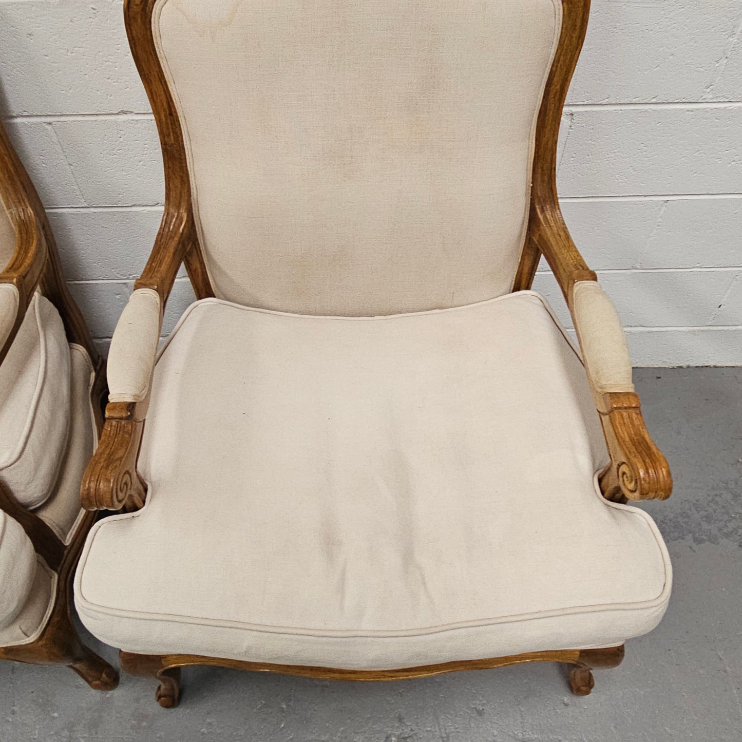 Pair Louis 15th Style Oak Framed Bergeres Chairs