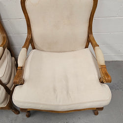 Pair Louis 15th Style Oak Framed Bergeres Chairs | Antique & Vintage | Moonee Ponds Antiques | Australia Wide Delivery
