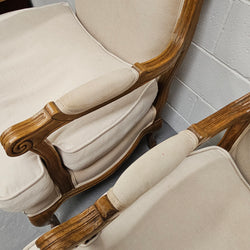 Pair Louis 15th Style Oak Framed Bergeres Chairs | Antique & Vintage | Moonee Ponds Antiques | Australia Wide Delivery