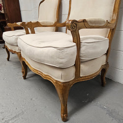 Pair Louis 15th Style Oak Framed Bergeres Chairs | Antique & Vintage | Moonee Ponds Antiques | Australia Wide Delivery