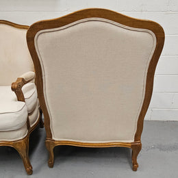 Pair Louis 15th Style Oak Framed Bergeres Chairs