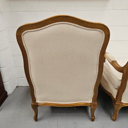 Pair Louis 15th Style Oak Framed Bergeres Chairs | Antique & Vintage | Moonee Ponds Antiques | Australia Wide Delivery
