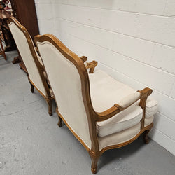 Pair Louis 15th Style Oak Framed Bergeres Chairs | Antique & Vintage | Moonee Ponds Antiques | Australia Wide Delivery