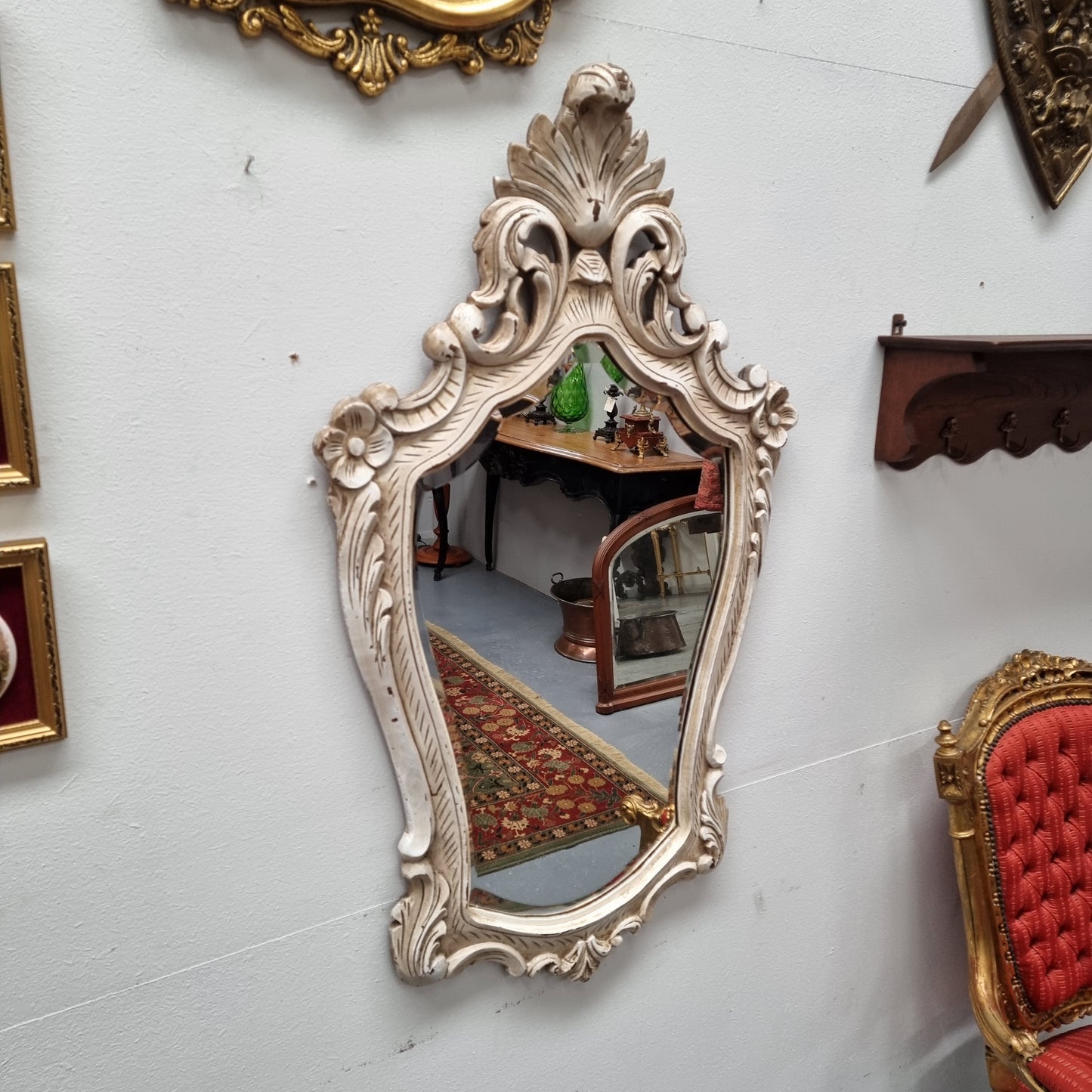 Attractive cream Louis XV style bevilled edge wall mirror. Circa:1930's. In good original condition and has been sourced directly from France. 