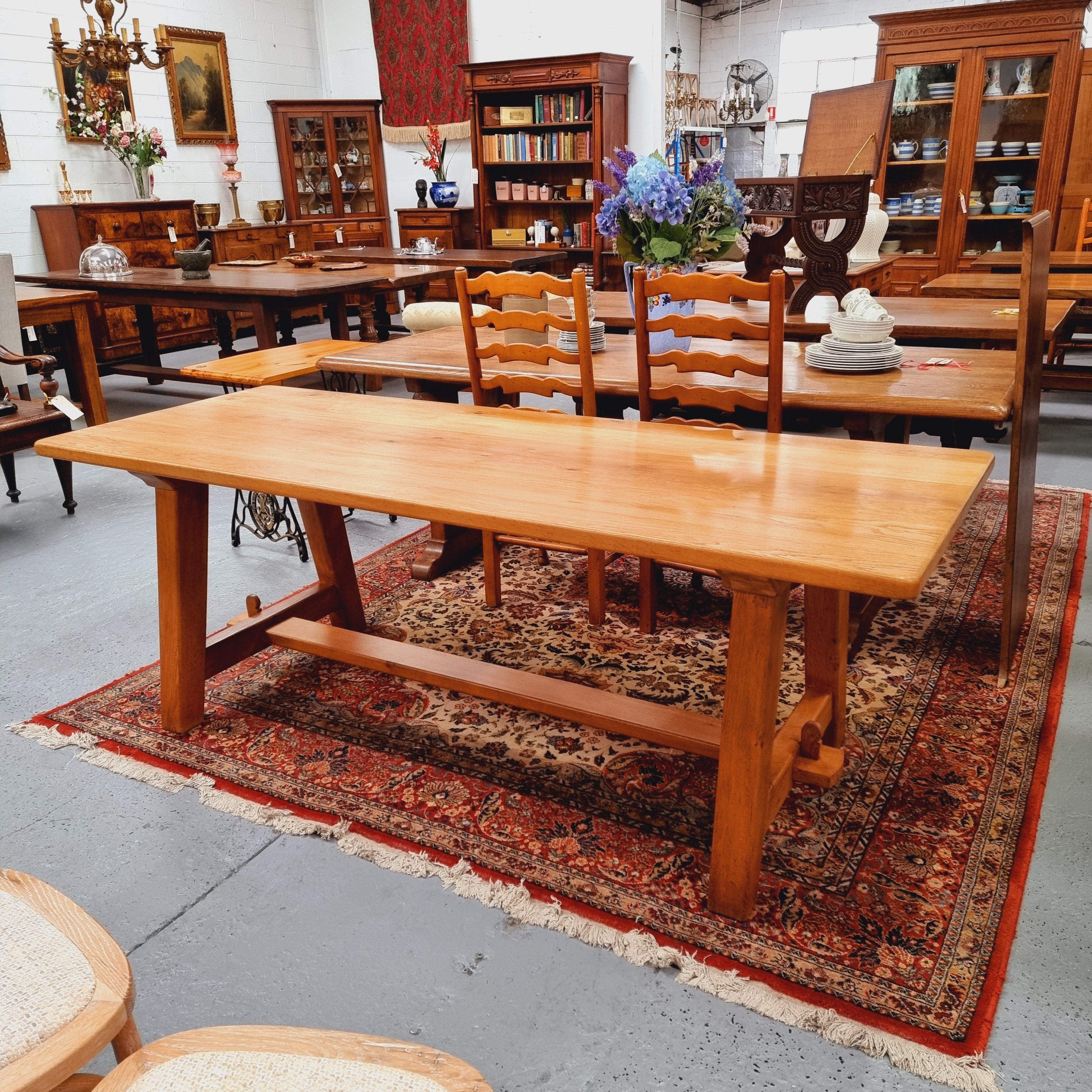 Solid French Oak Arts & Crafts Style Farmhouse Table | Antique & Vintage | Moonee Ponds Antiques | Australia Wide Delivery