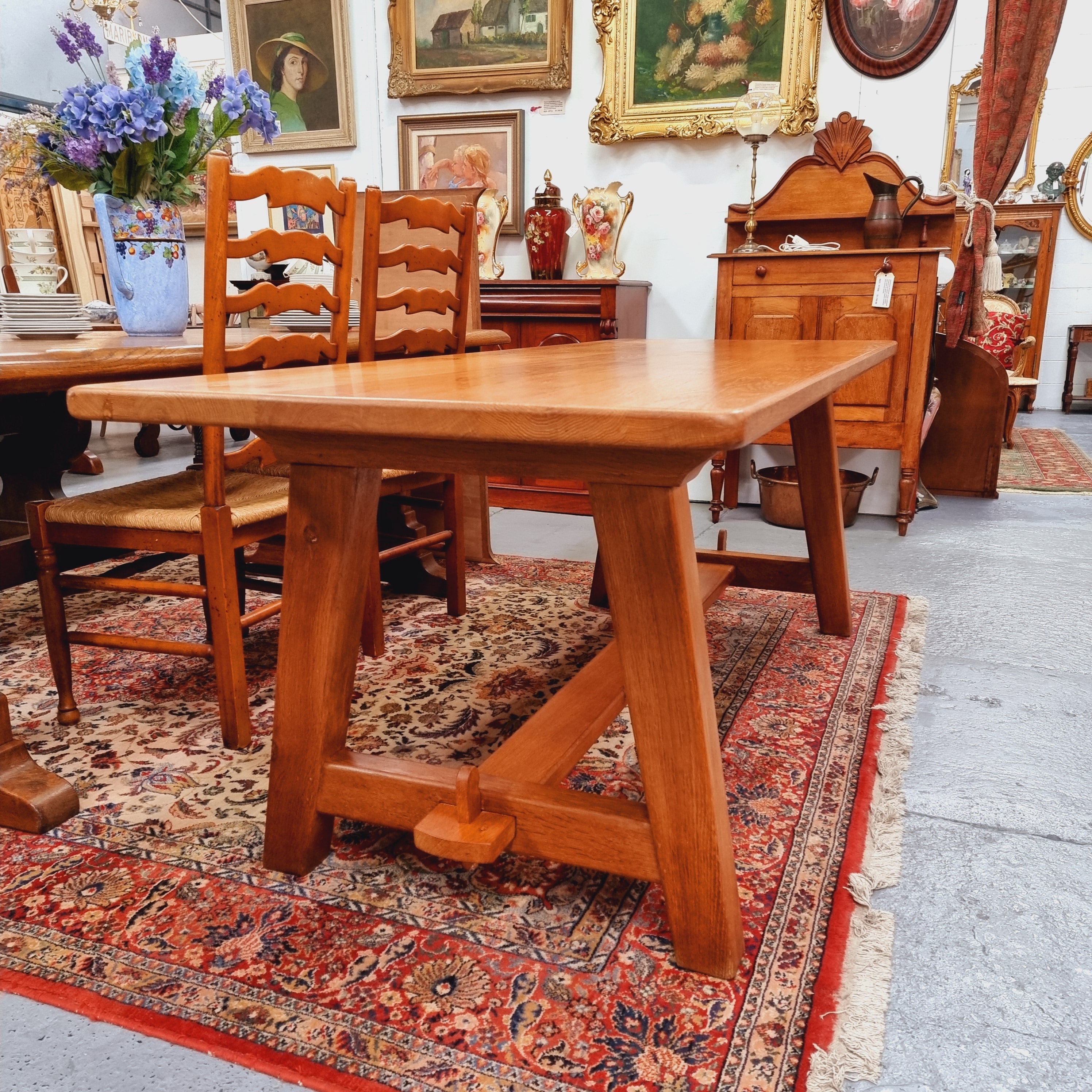 Solid French Oak Arts & Crafts Style Farmhouse Table | Antique & Vintage | Moonee Ponds Antiques | Australia Wide Delivery