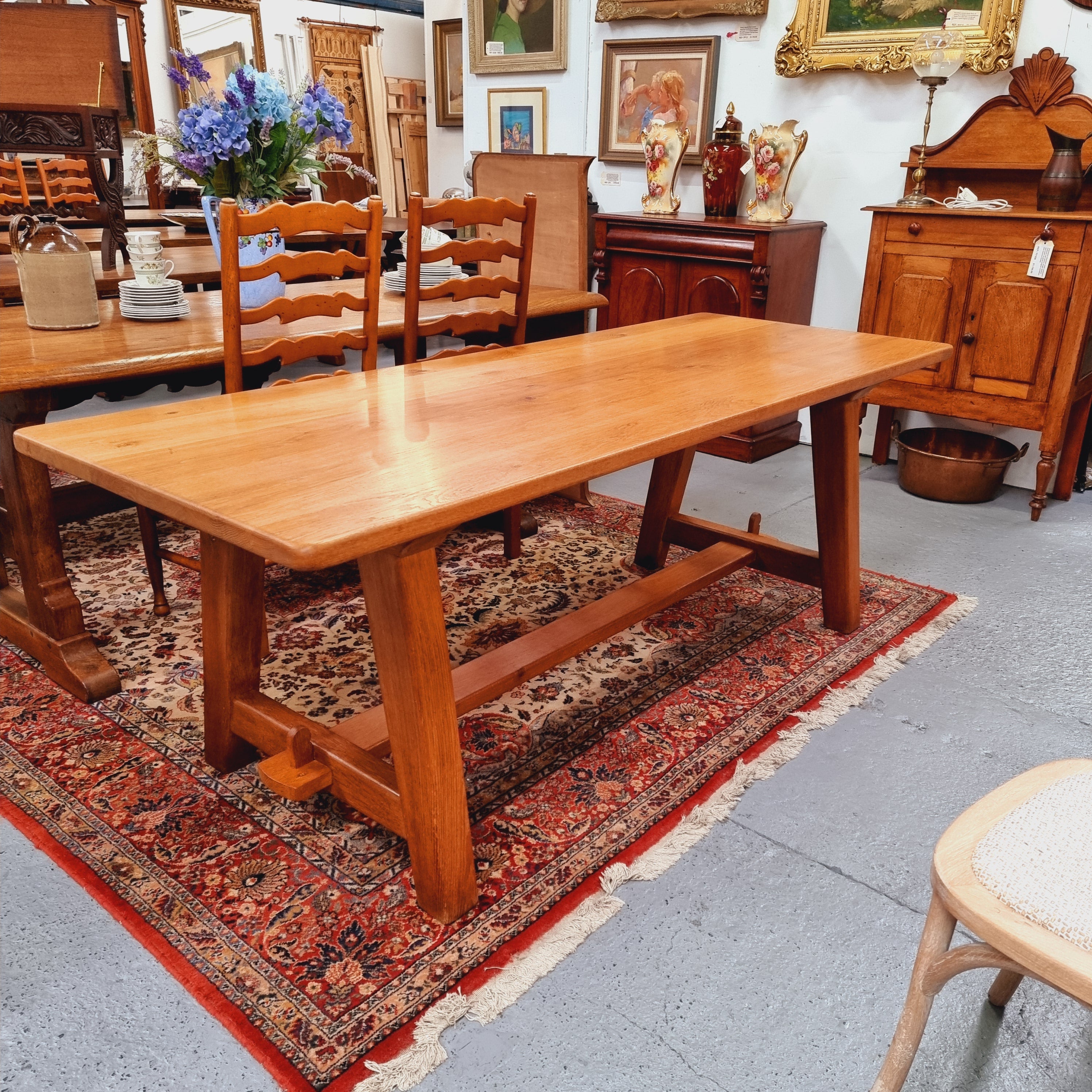 Solid French Oak Arts & Crafts Style Farmhouse Table | Antique & Vintage | Moonee Ponds Antiques | Australia Wide Delivery