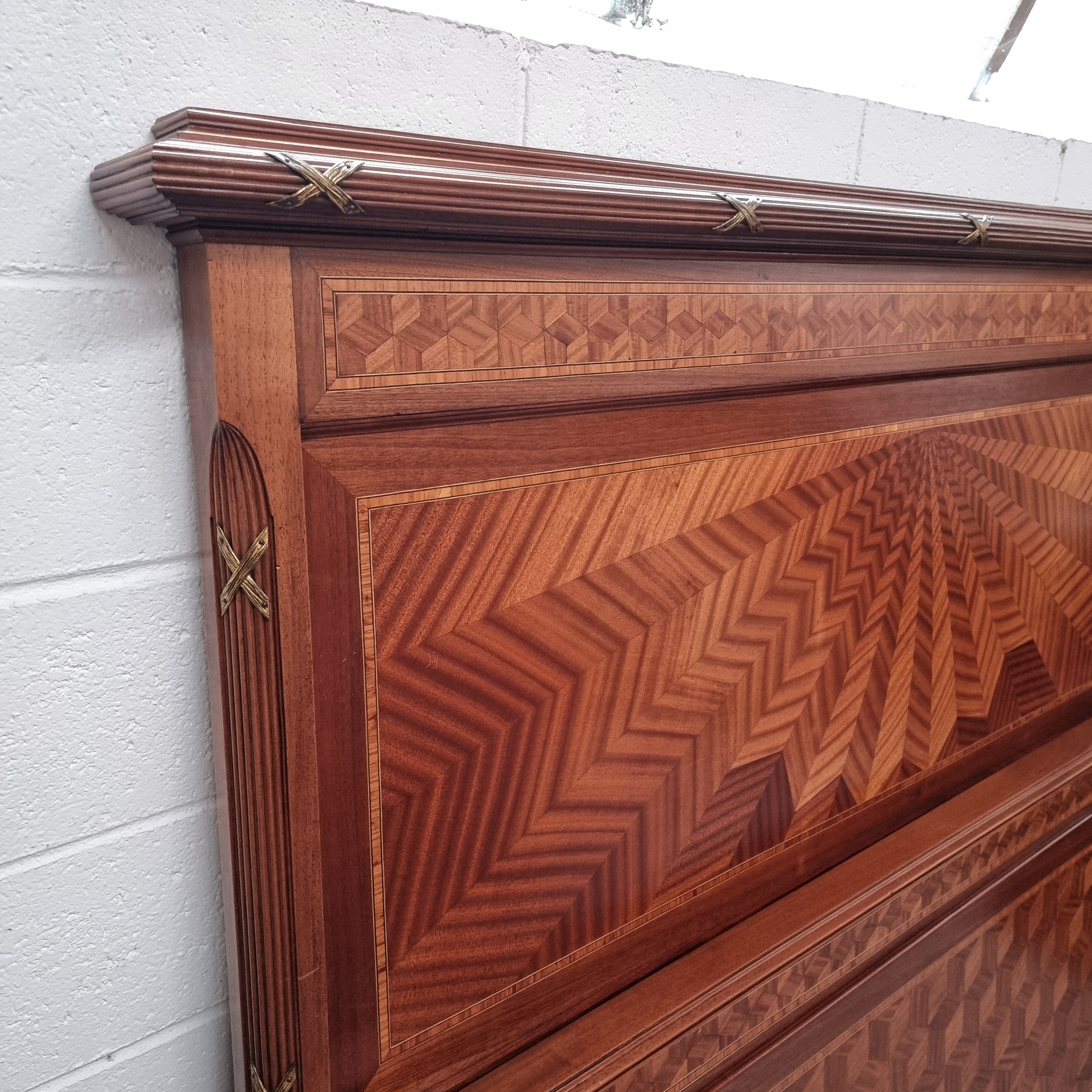 Stunning Louis 16th Style Queen Size Bed Featuring Cube Parquetry | Antique & Vintage | Moonee Ponds Antiques | Australia Wide Delivery