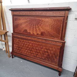 Stunning Louis 16th Style Queen Size Bed Featuring Cube Parquetry | Antique & Vintage | Moonee Ponds Antiques | Australia Wide Delivery