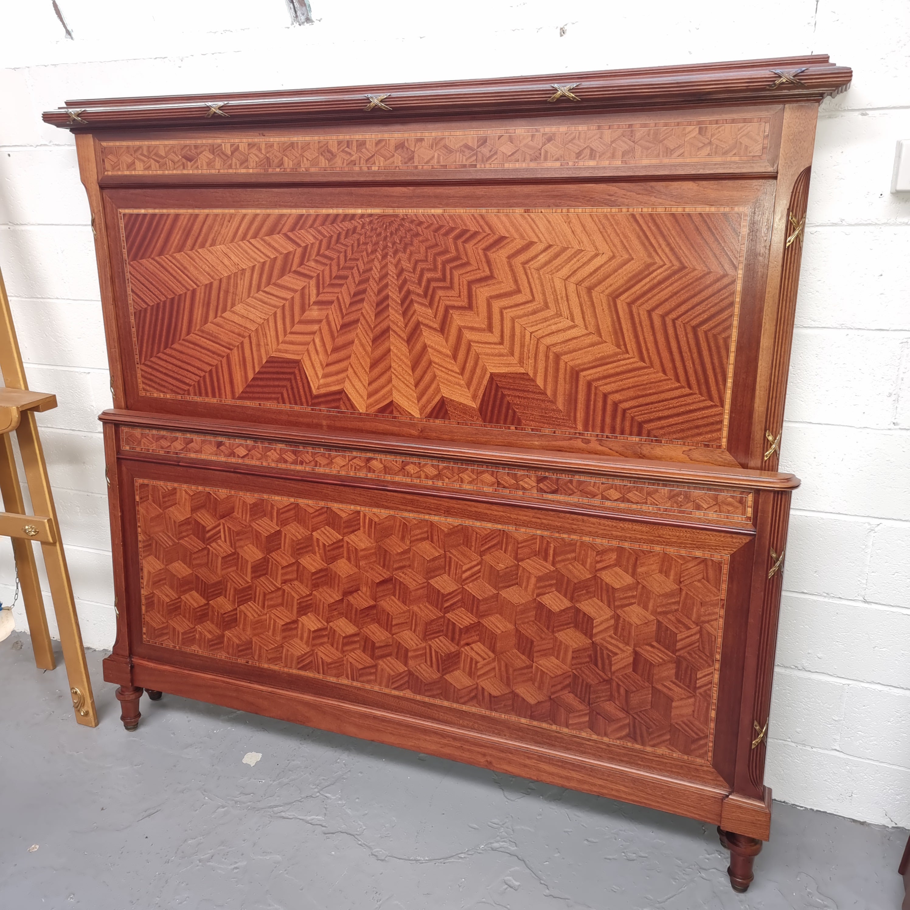 Stunning Louis 16th Style Queen Size Bed Featuring Cube Parquetry | Antique & Vintage | Moonee Ponds Antiques | Australia Wide Delivery
