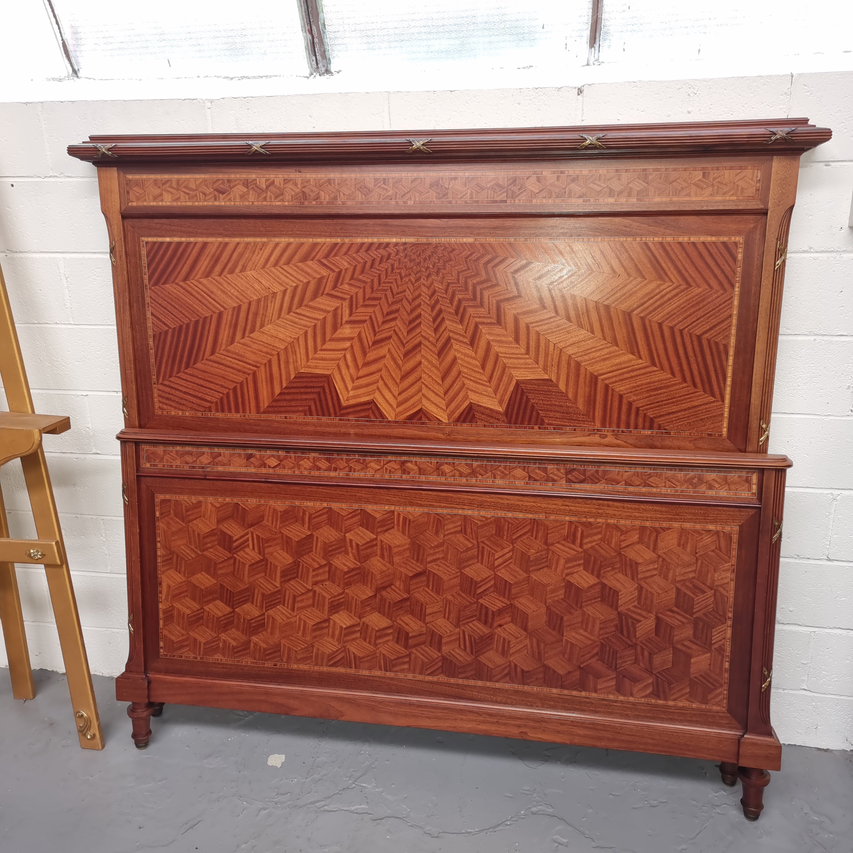 Stunning Louis 16th Style Queen Size Bed Featuring Cube Parquetry | Antique & Vintage | Moonee Ponds Antiques | Australia Wide Delivery