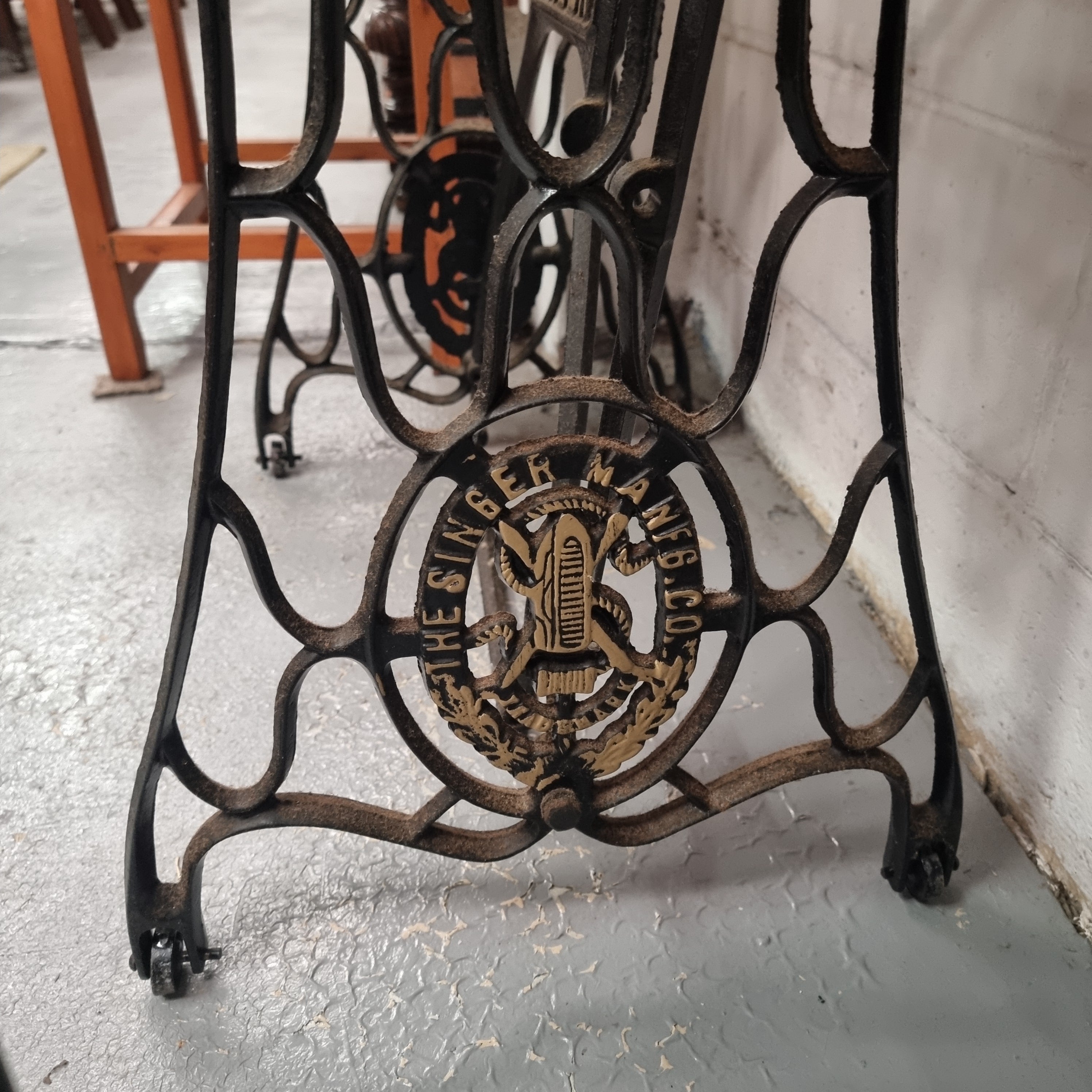 Singer 150 Year Anniversary Treadle Sewing Machine Base with Pine Top & Plaque | Antique & Vintage | Moonee Ponds Antiques | Australia Wide Delivery