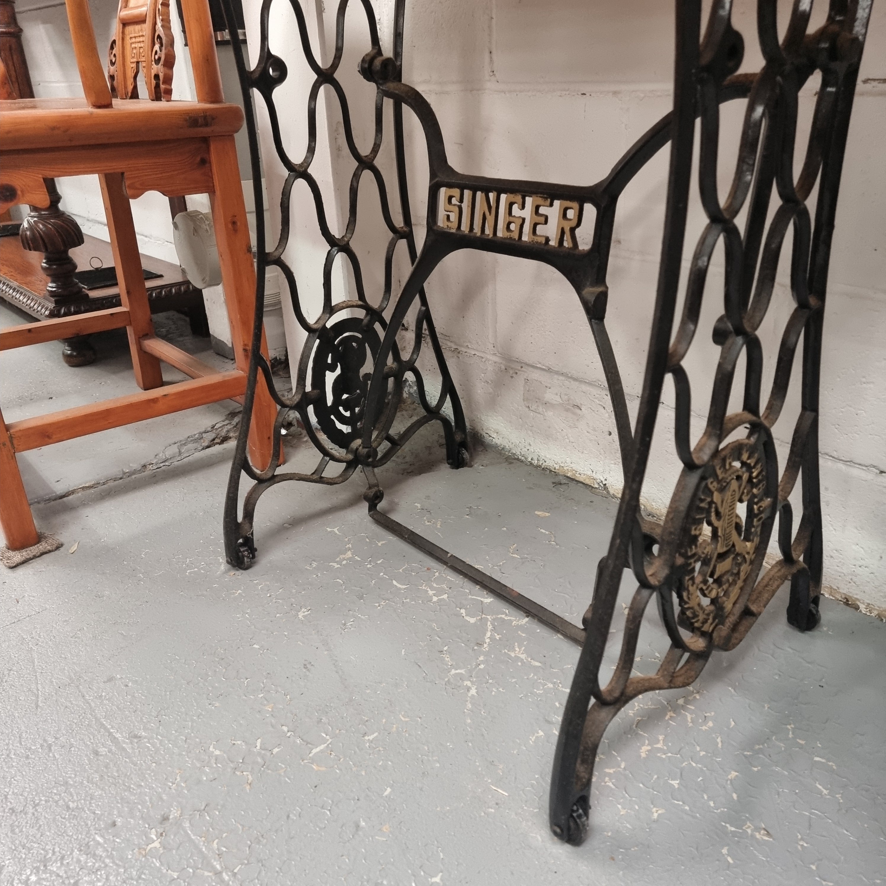Singer 150 Year Anniversary Treadle Sewing Machine Base with Pine Top & Plaque | Antique & Vintage | Moonee Ponds Antiques | Australia Wide Delivery