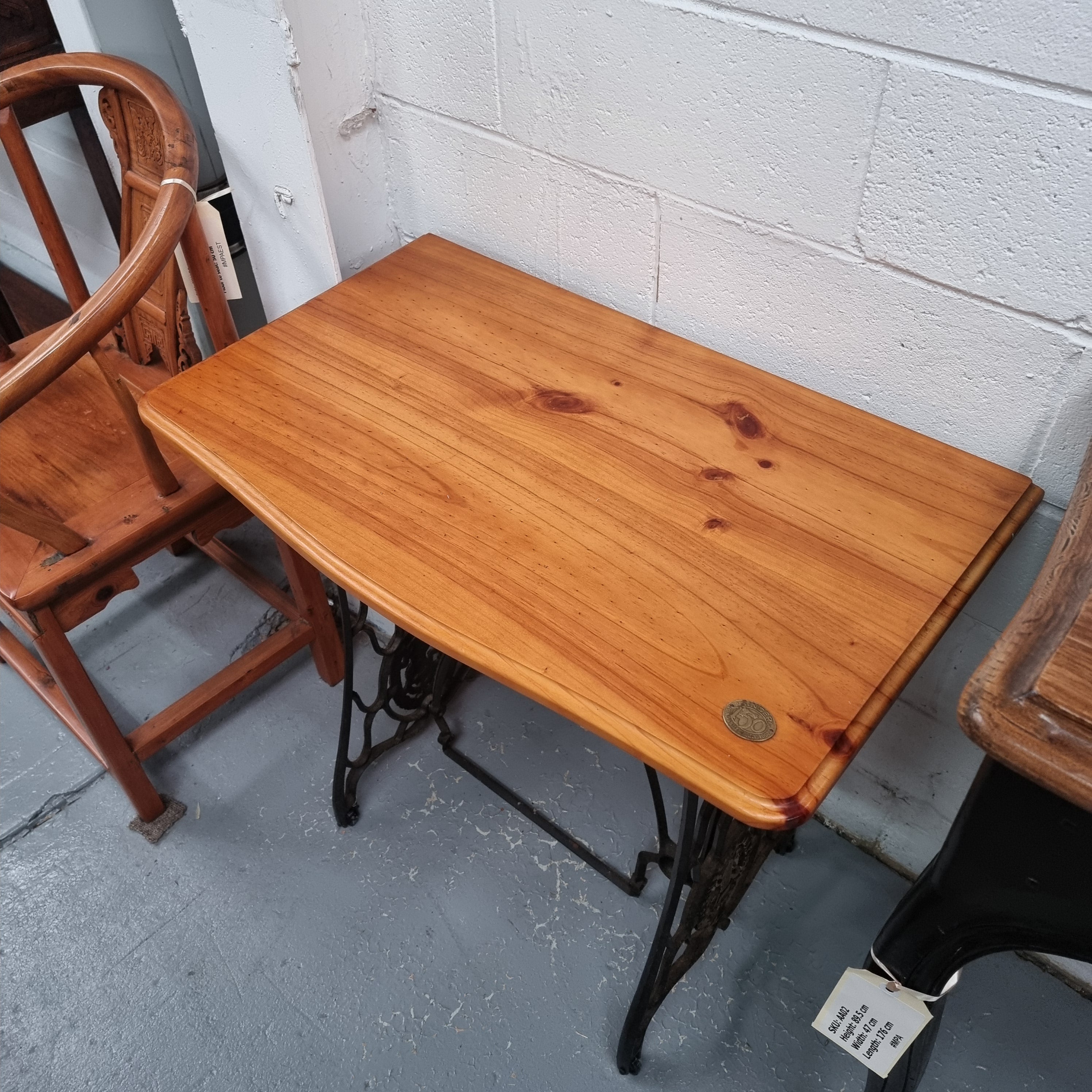 Singer 150 Year Anniversary Treadle Sewing Machine Base with Pine Top & Plaque | Antique & Vintage | Moonee Ponds Antiques | Australia Wide Delivery