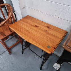 Singer 150 Year Anniversary Treadle Sewing Machine Base with Pine Top & Plaque | Antique & Vintage | Moonee Ponds Antiques | Australia Wide Delivery