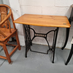 Singer 150 Year Anniversary Treadle Sewing Machine Base with Pine Top & Plaque | Antique & Vintage | Moonee Ponds Antiques | Australia Wide Delivery