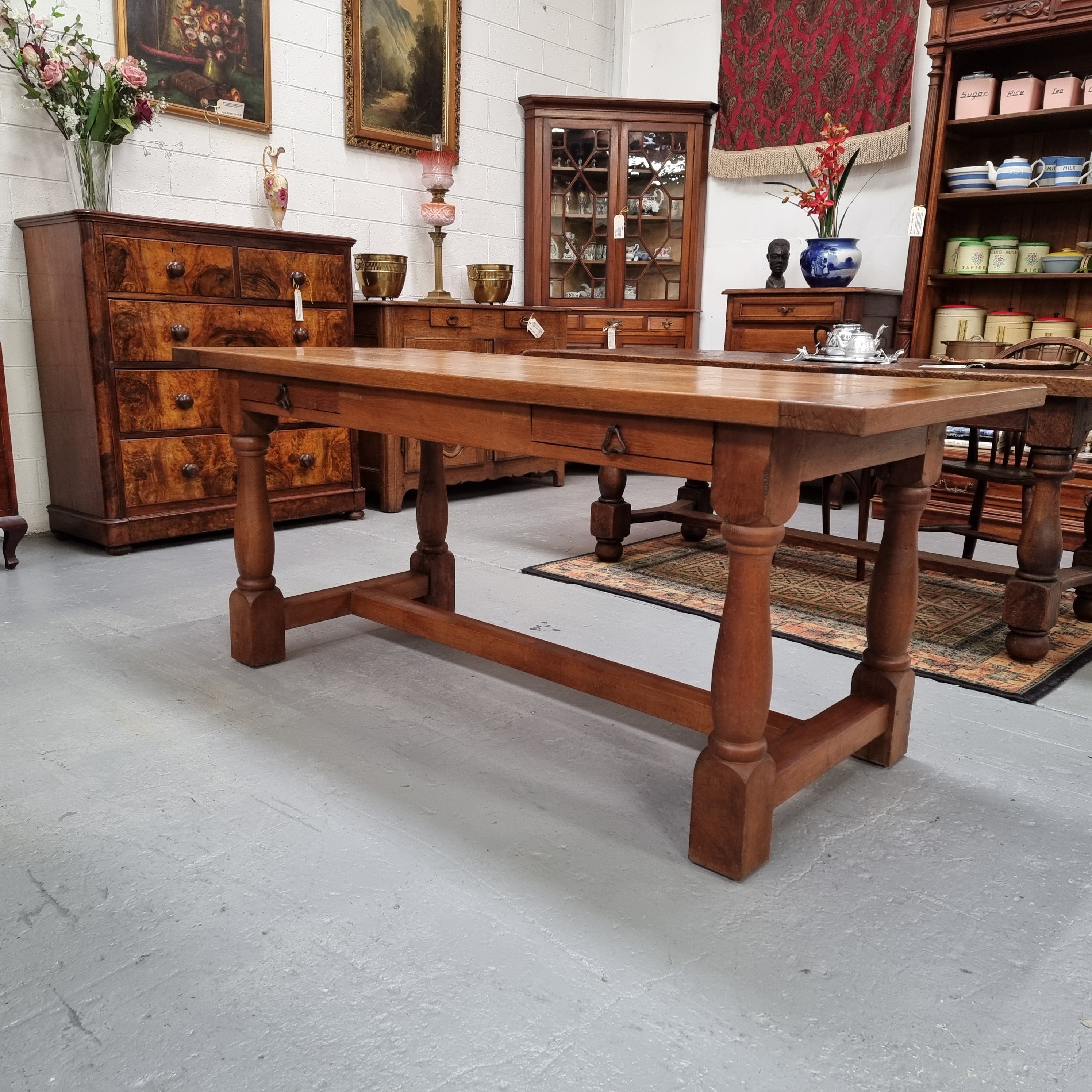 French Oak Farmhouse Style Dining Table With Two Drawers | Antique & Vintage | Moonee Ponds Antiques | Australia Wide Delivery