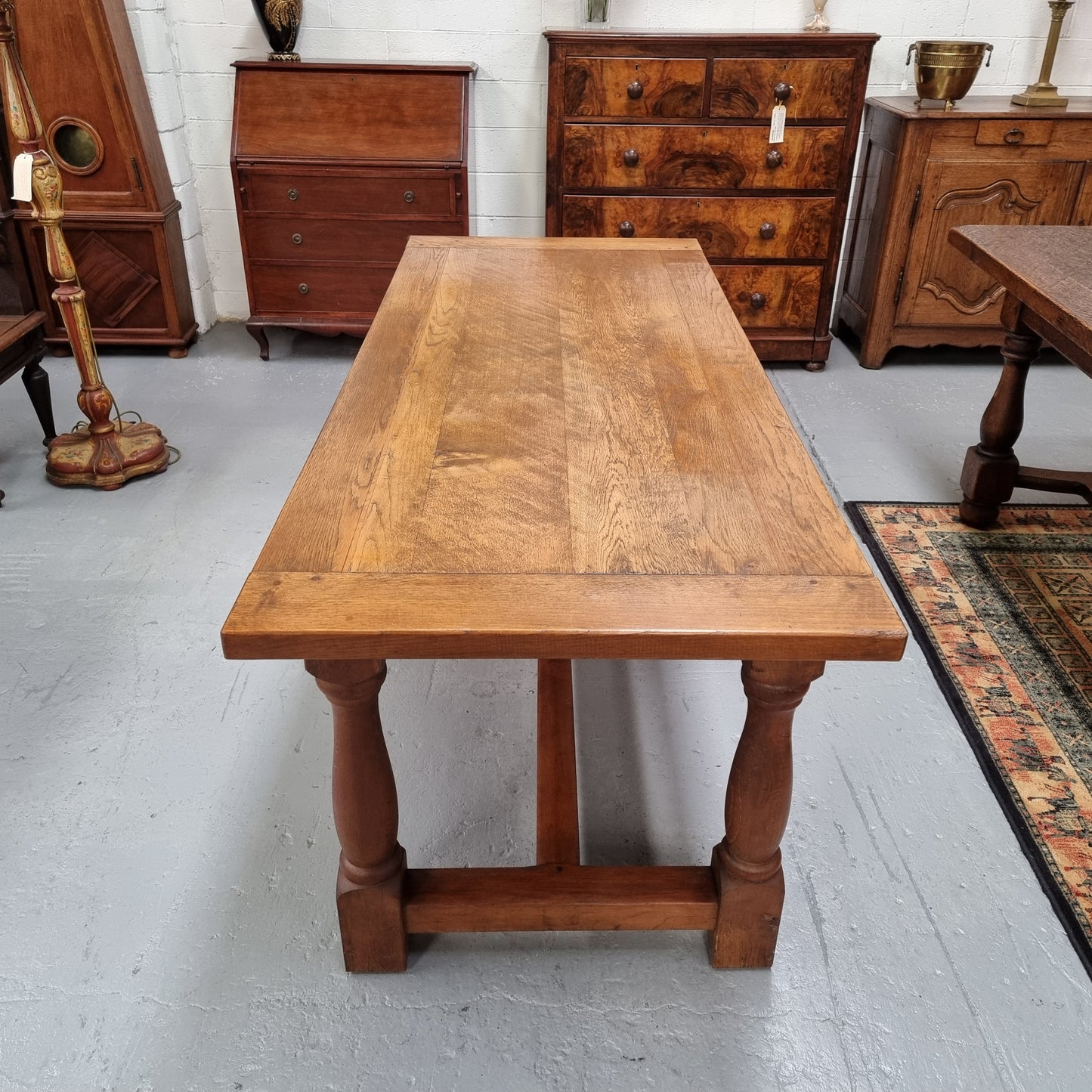 French Oak Farmhouse Style Dining Table With Two Drawers