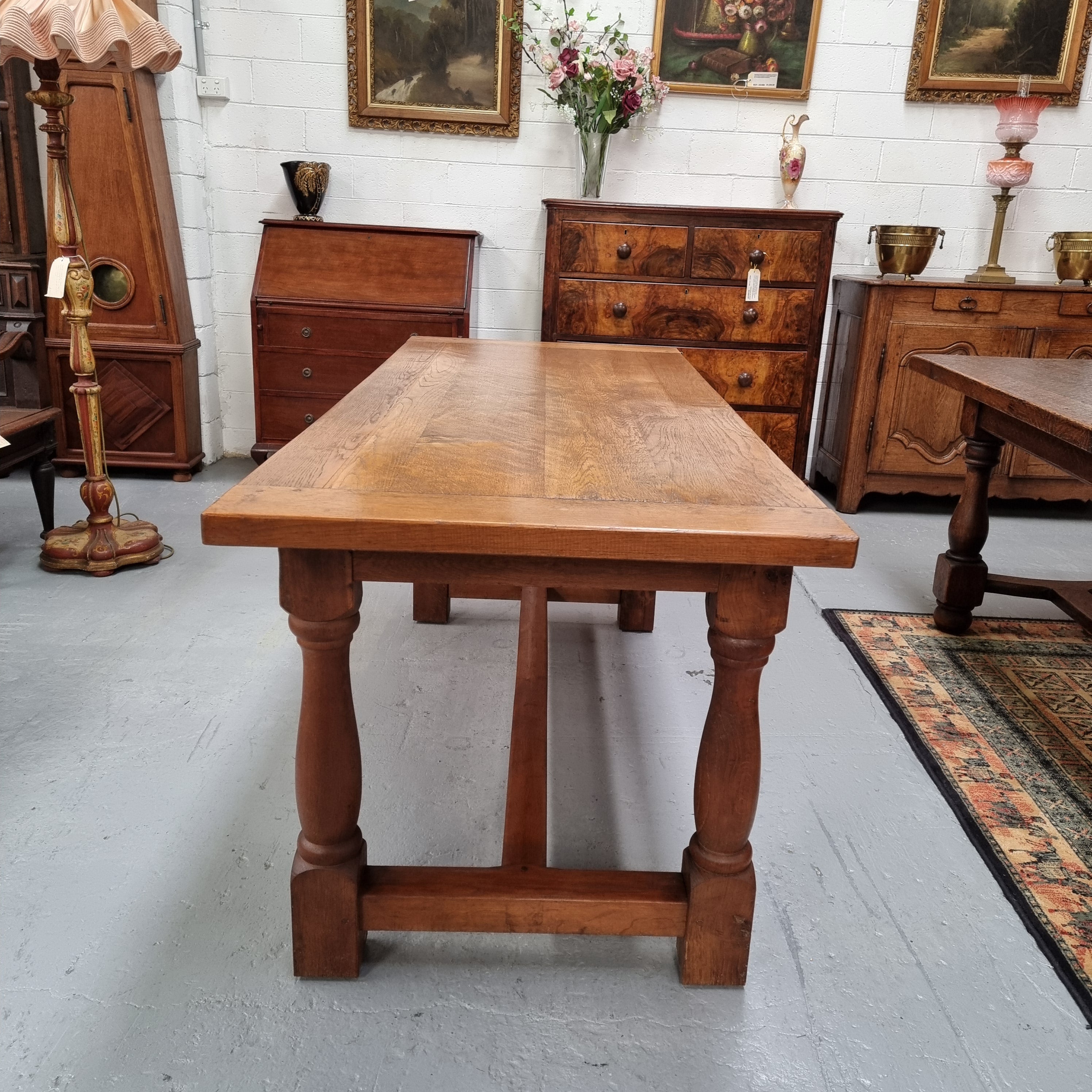 French Oak Farmhouse Style Dining Table With Two Drawers | Antique & Vintage | Moonee Ponds Antiques | Australia Wide Delivery
