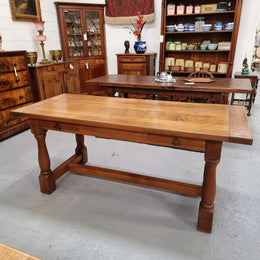 French Oak Farmhouse Style Dining Table With Two Drawers