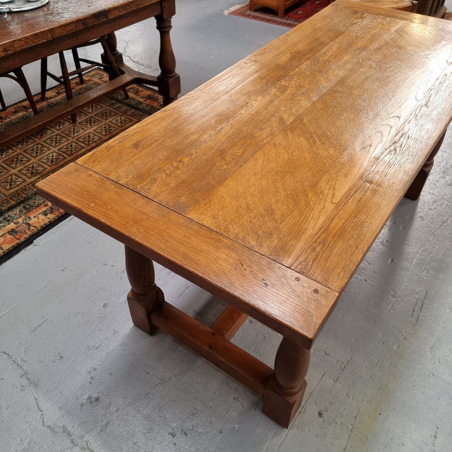 French Oak Farmhouse Style Dining Table With Two Drawers