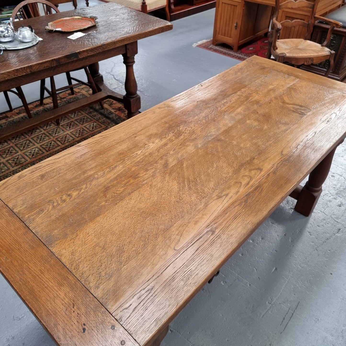 French Oak Farmhouse Style Dining Table With Two Drawers