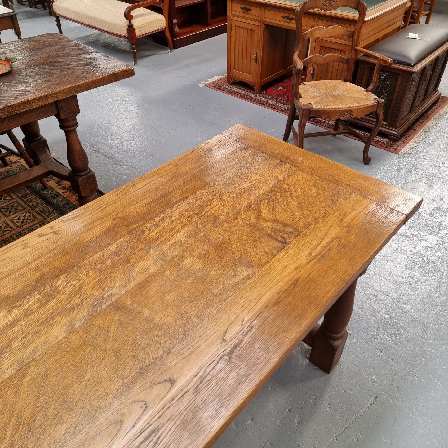 French Oak Farmhouse Style Dining Table With Two Drawers