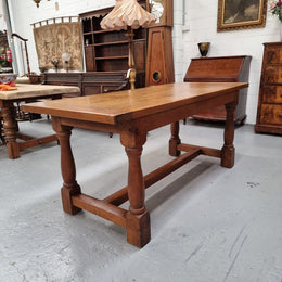 French Oak Farmhouse Style Dining Table With Two Drawers