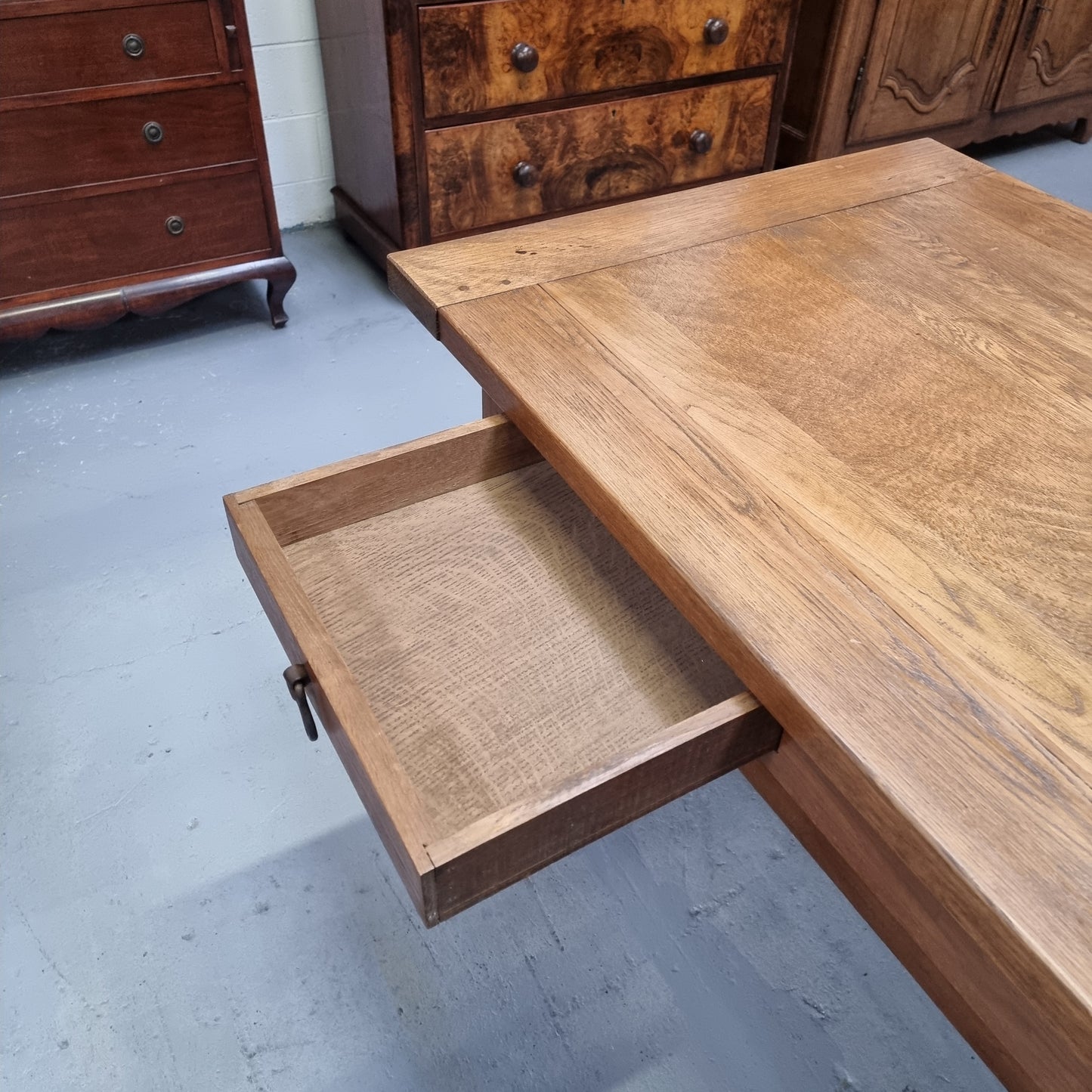 French Oak Farmhouse Style Dining Table With Two Drawers