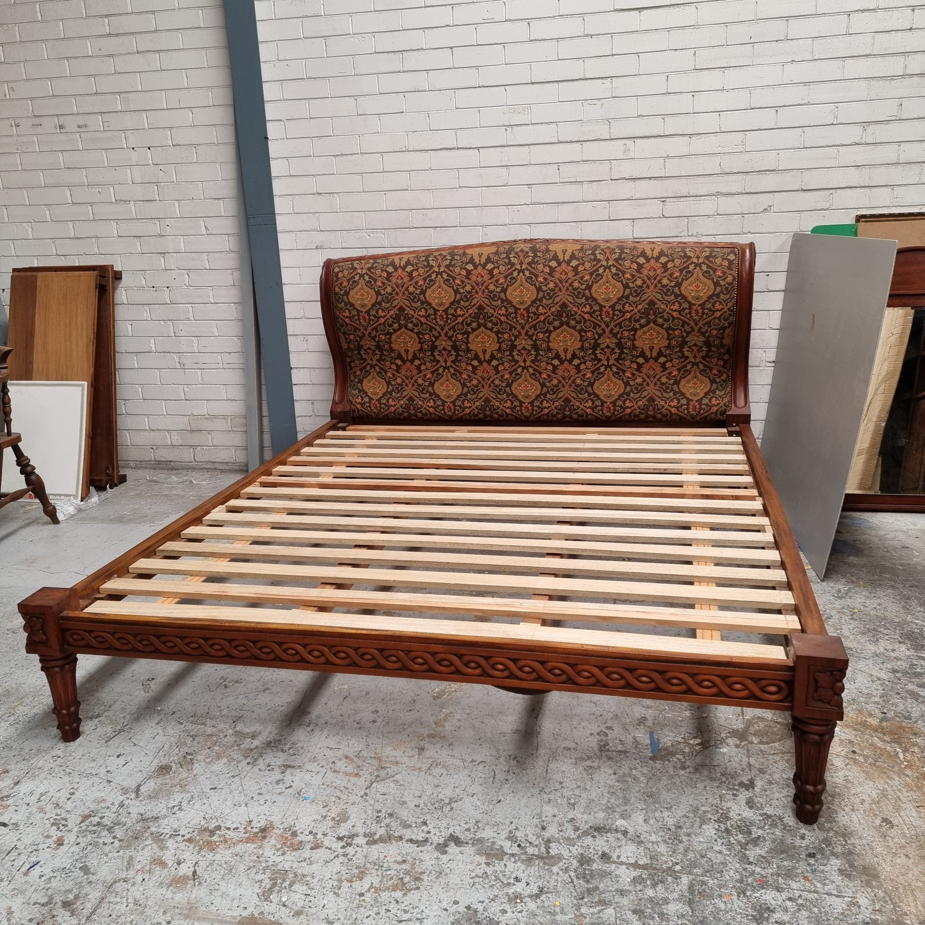 Vintage Empire Style King Size Bed with Impressive Tapestry Upholstery | Antique & Vintage | Moonee Ponds Antiques | Australia Wide Delivery