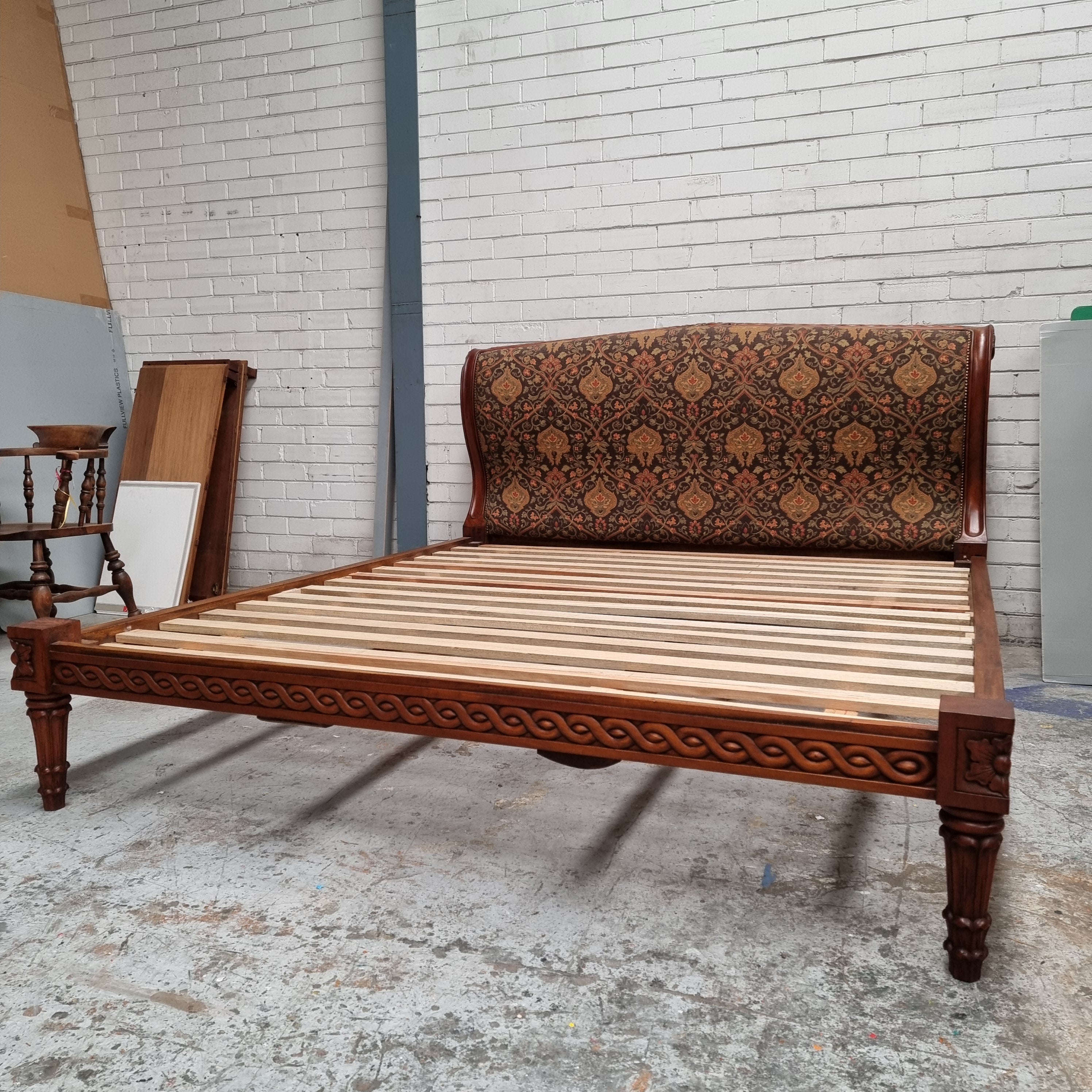 Vintage Empire Style King Size Bed with Impressive Tapestry Upholstery | Antique & Vintage | Moonee Ponds Antiques | Australia Wide Delivery